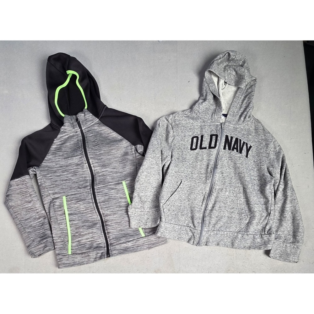 Lot of 2 Old Navy Boys Zip Up Hoodies LARGE 10/12 Full Zip Pockets Warm Fall
